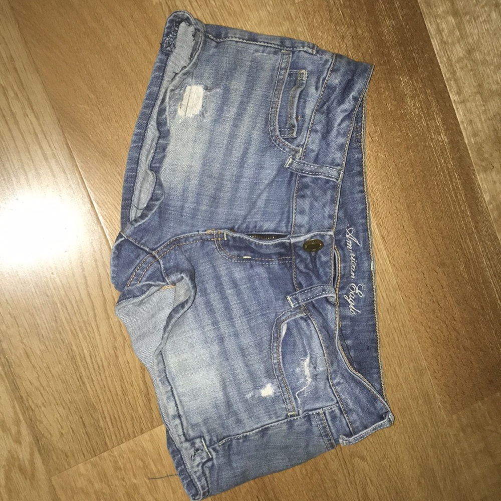 Denim shorts.